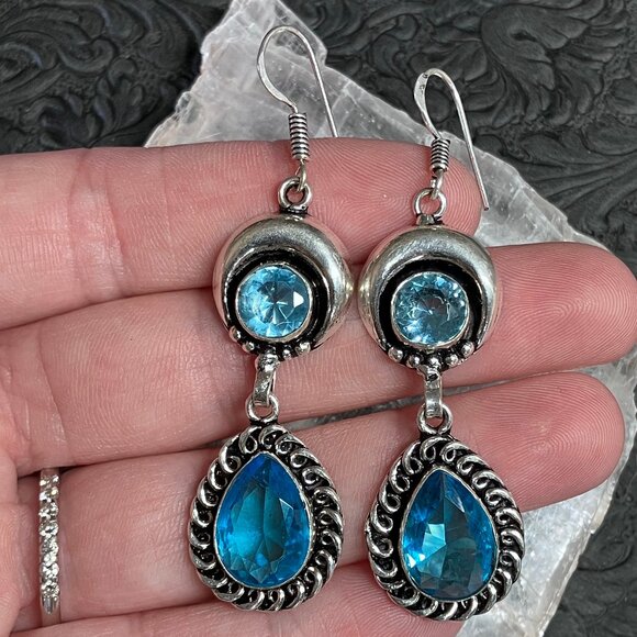 Faceted Blue Topaz Gem Crescent Lunar Blue Moon Earrings (66 44221) - Picture 1 of 7